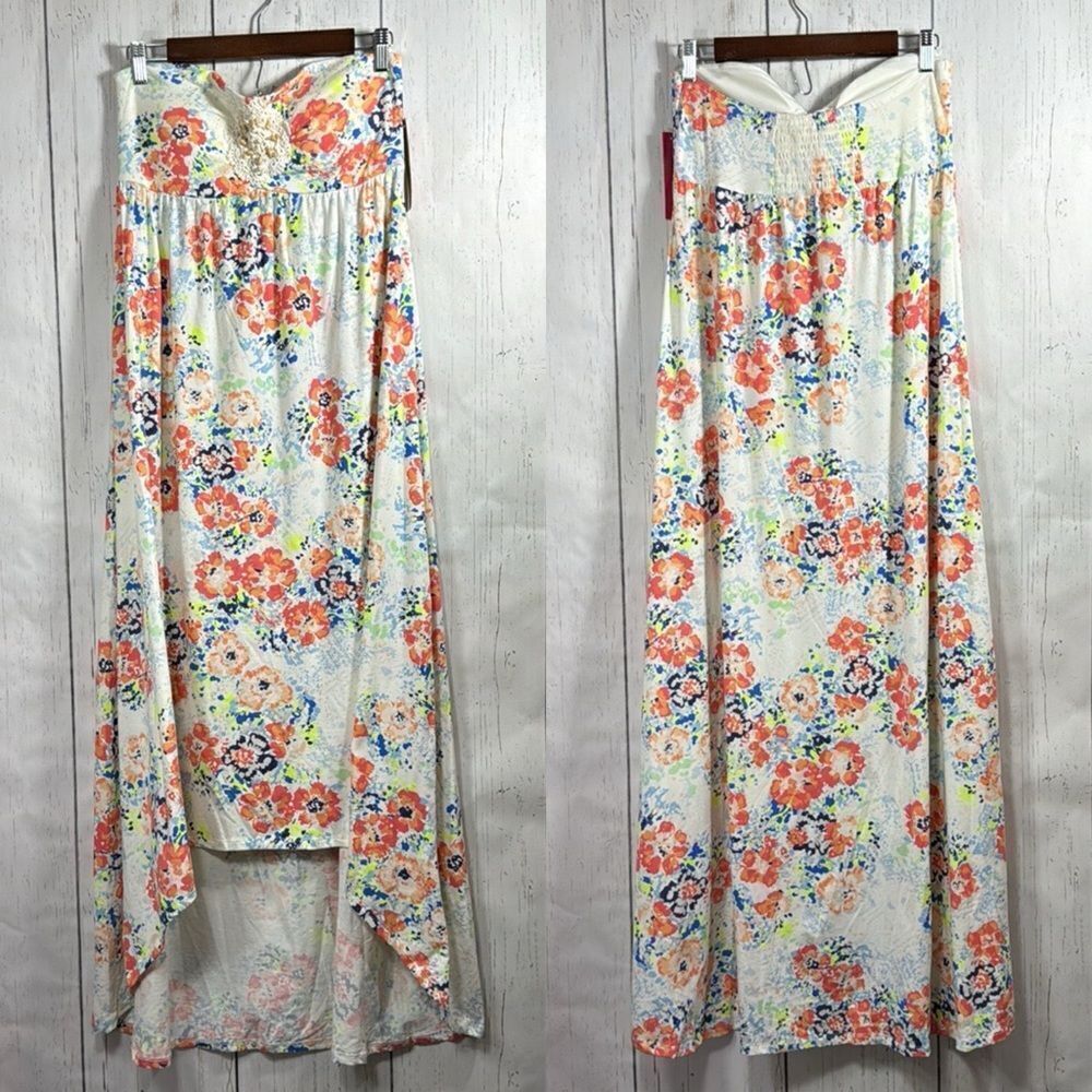 Energie Y2K Floral High Low Strapless Dress Size L Boho Festival Cottagecore
